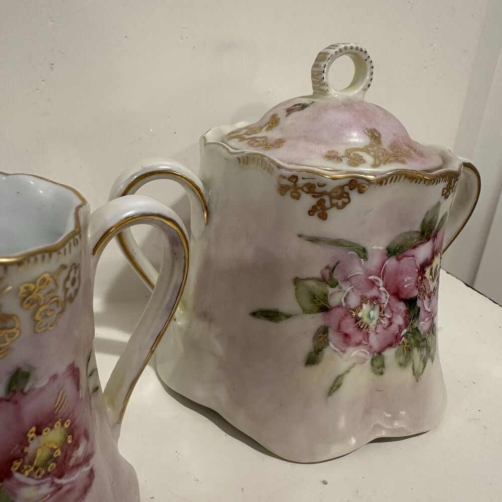 Hutschenreuther Germany Hand Painted Sugar & Creamer Set – Signed 1992 Floral - Picture 5 of 15